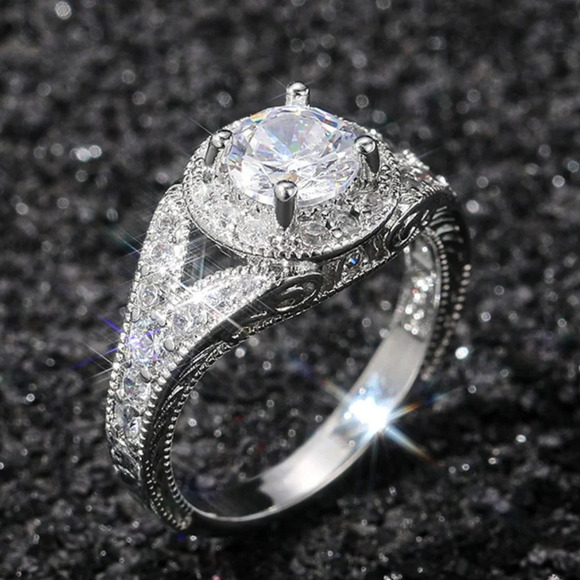 💥Round Shiny CZ Noble Silver Wedding/Engagement Ring for Women, K808 - Picture 1 of 11